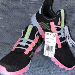 Adidas Kaptir Flow K KIDS in Core Black/Hi-Res Yellow/Clear Sky, Size: 6